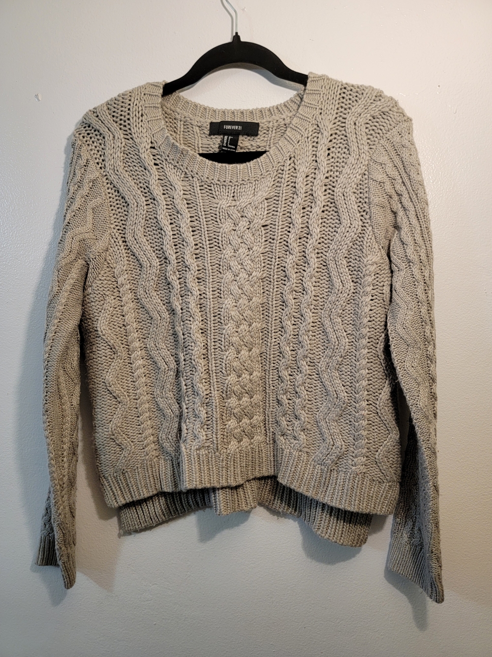 Forever 21 Cream Cable Knit Crewneck Crop Sweater